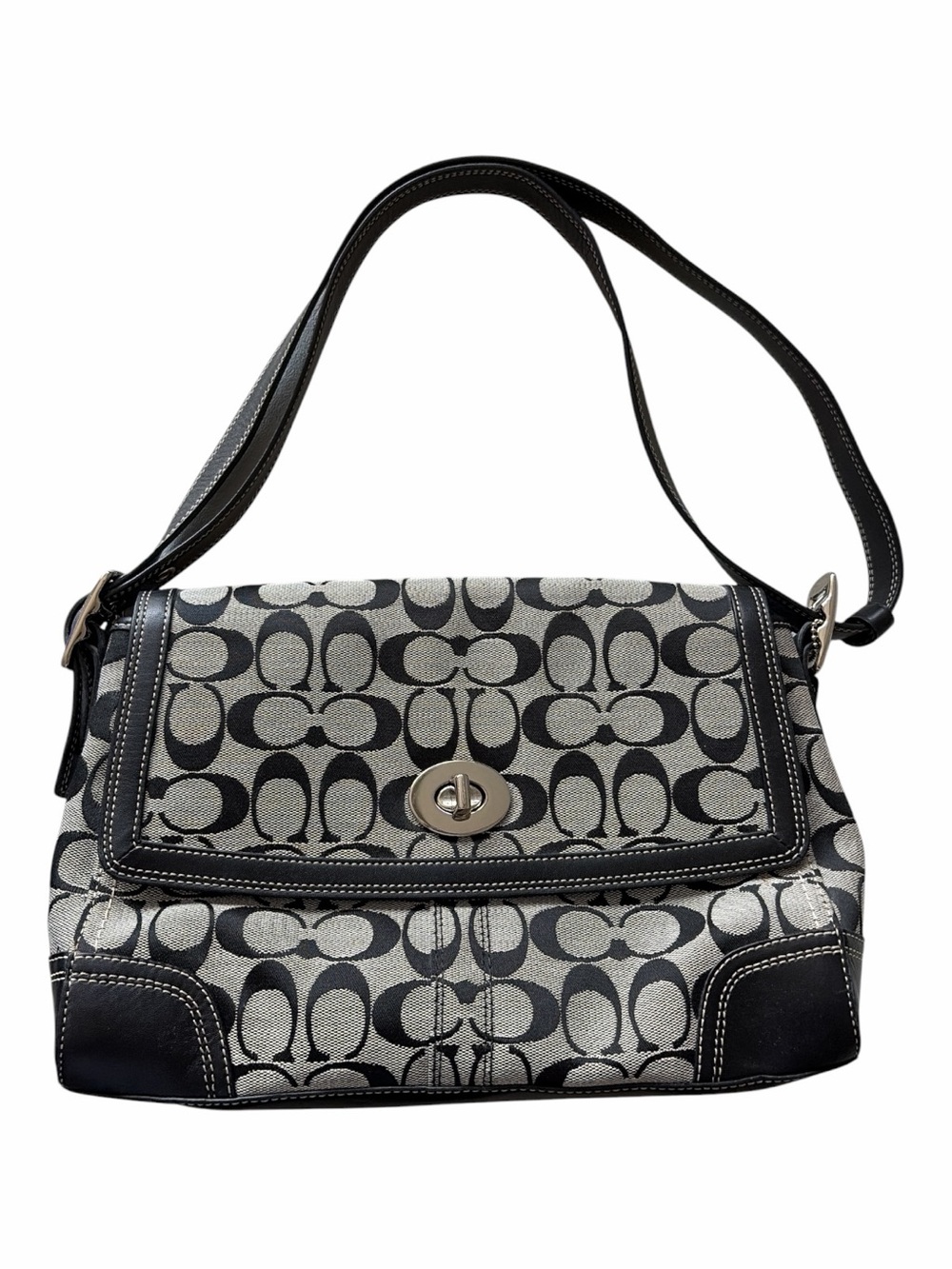 Coach Hamptons Shoulder Bag Signature Jacquard Canvas Leather